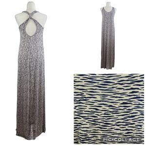 Rachel Pally New Xena Astro Print Maxi Dress Small Beige Navy Modal Keyhole